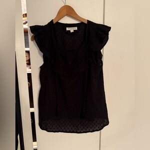 Emerson Fry Black Ruffled Flutter Sleeve Blouse
